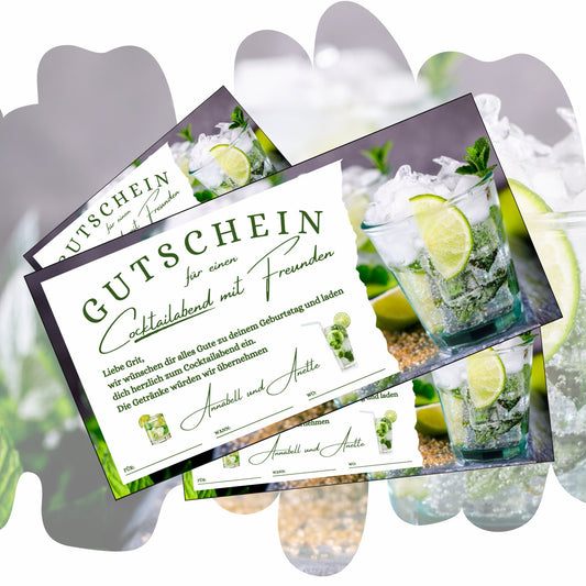 Gutschein - Cocktailabend Cocktail Cocktailbar Geschenkgutschein - eCARD4you