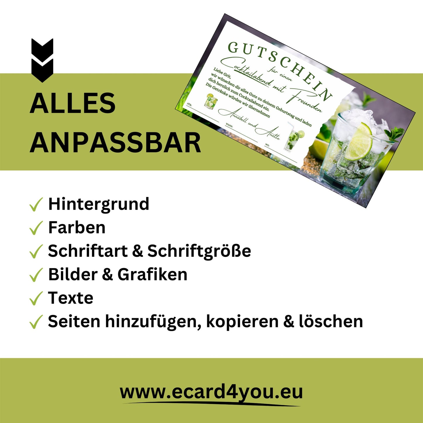 Gutschein - Cocktailabend Cocktail Cocktailbar Geschenkgutschein - eCARD4you