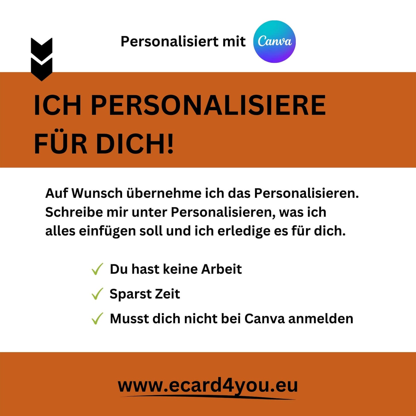 Persönlicher Service zum Personalisieren von Designs via Canva, inklusive Zeiteinsparung und ohne Aufwand.
