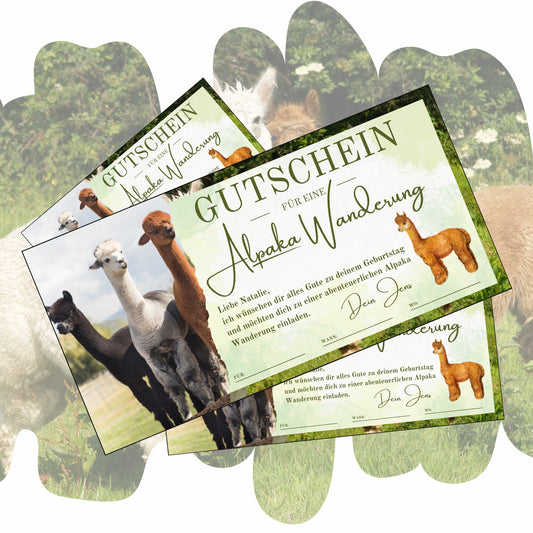 Gutschein - Alpaka Wanderung Erlebnisgutschein Geschenkidee - eCARD4you