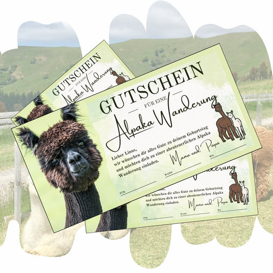 Gutschein - Alpaka Wanderung Erlebnisgutschein Geschenkidee - eCARD4you