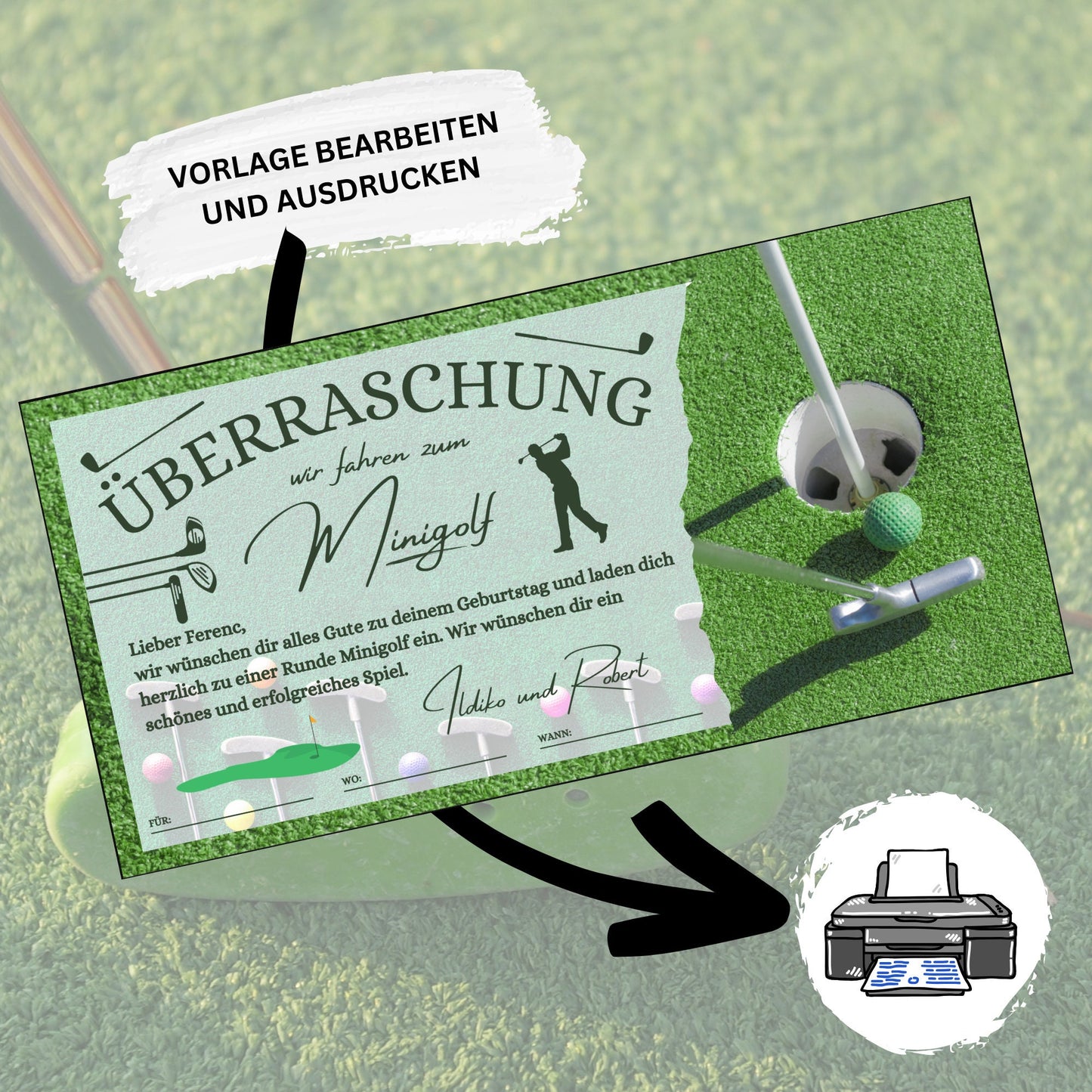 Gutschein - Minigolf Spiel Golfstunden Geschenkgutschein - eCARD4you