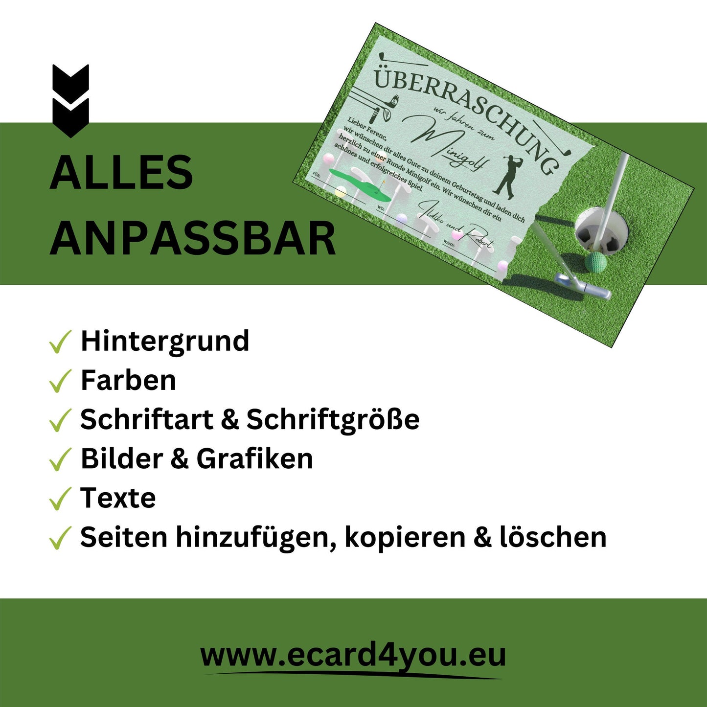 Gutschein - Minigolf Spiel Golfstunden Geschenkgutschein - eCARD4you