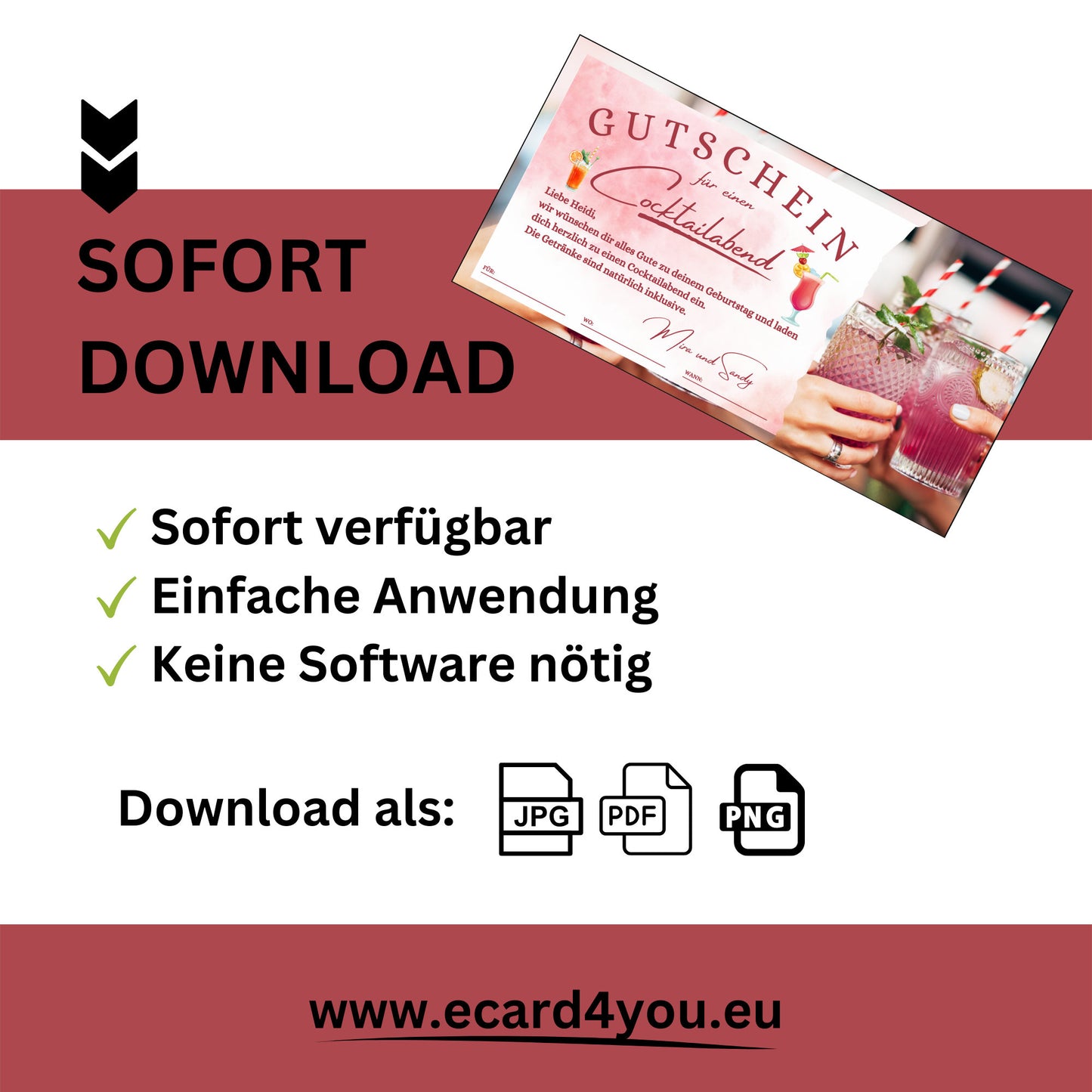 Gutschein - Cocktailabend Cocktail Cocktailbar Geschenkgutschein - eCARD4you