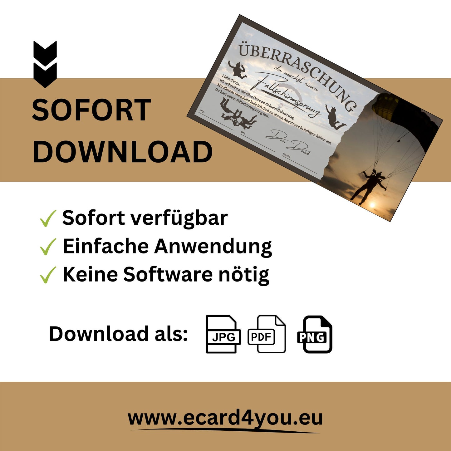 Gutschein - Fallschirmsprung Erlebnisgutschein Geburtstag - eCARD4you