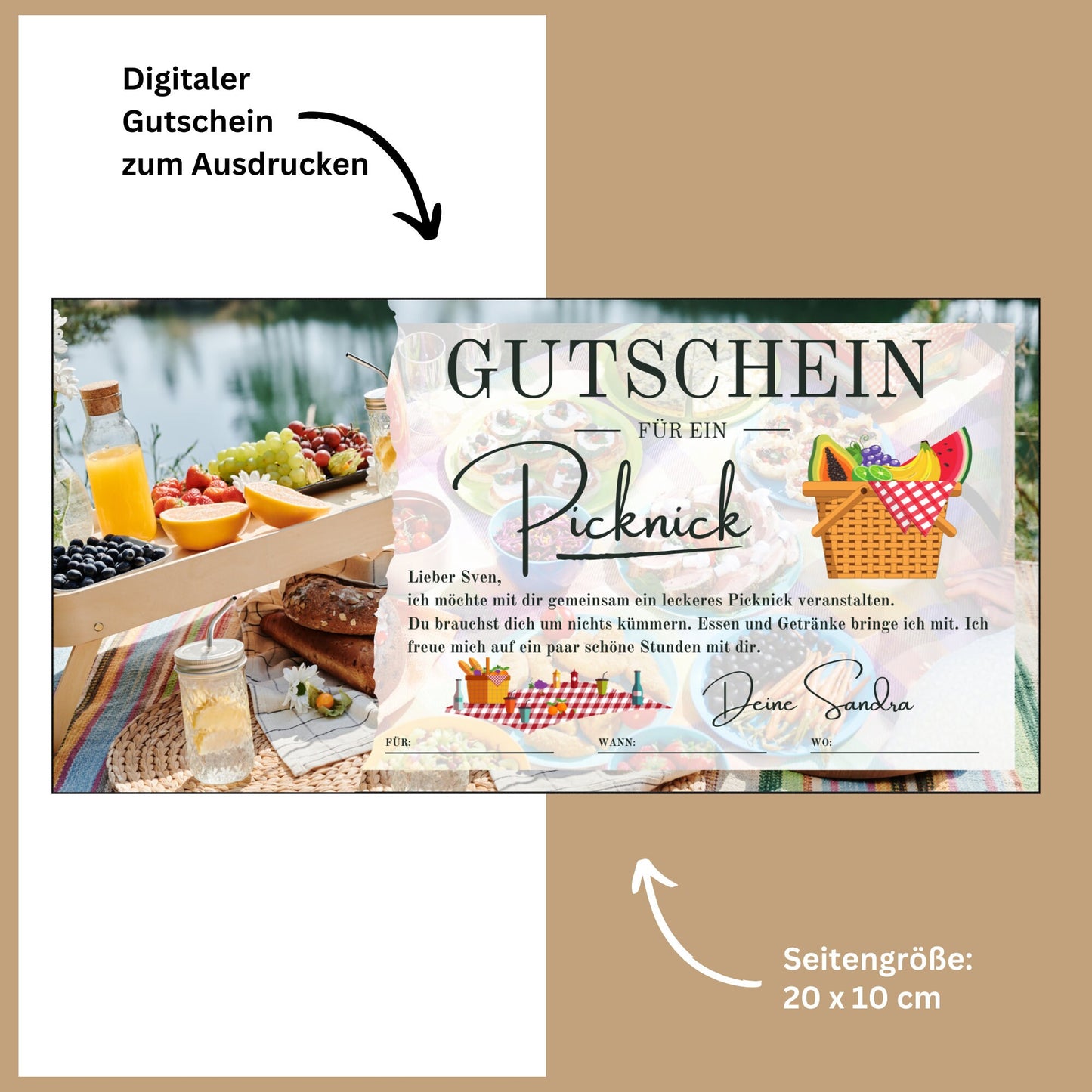 Gutschein - Picknick Geschenkkarte Geburtstag