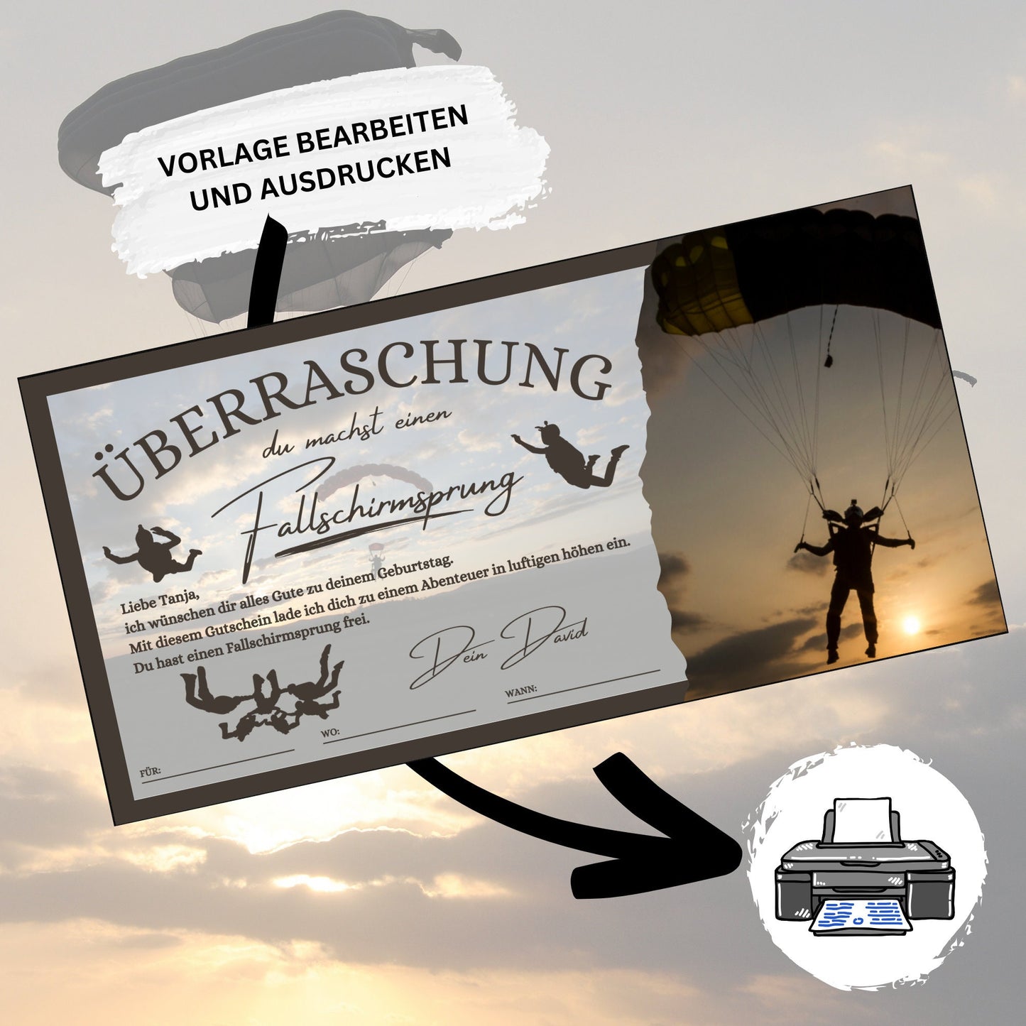 Gutschein - Fallschirmsprung Erlebnisgutschein Geburtstag - eCARD4you