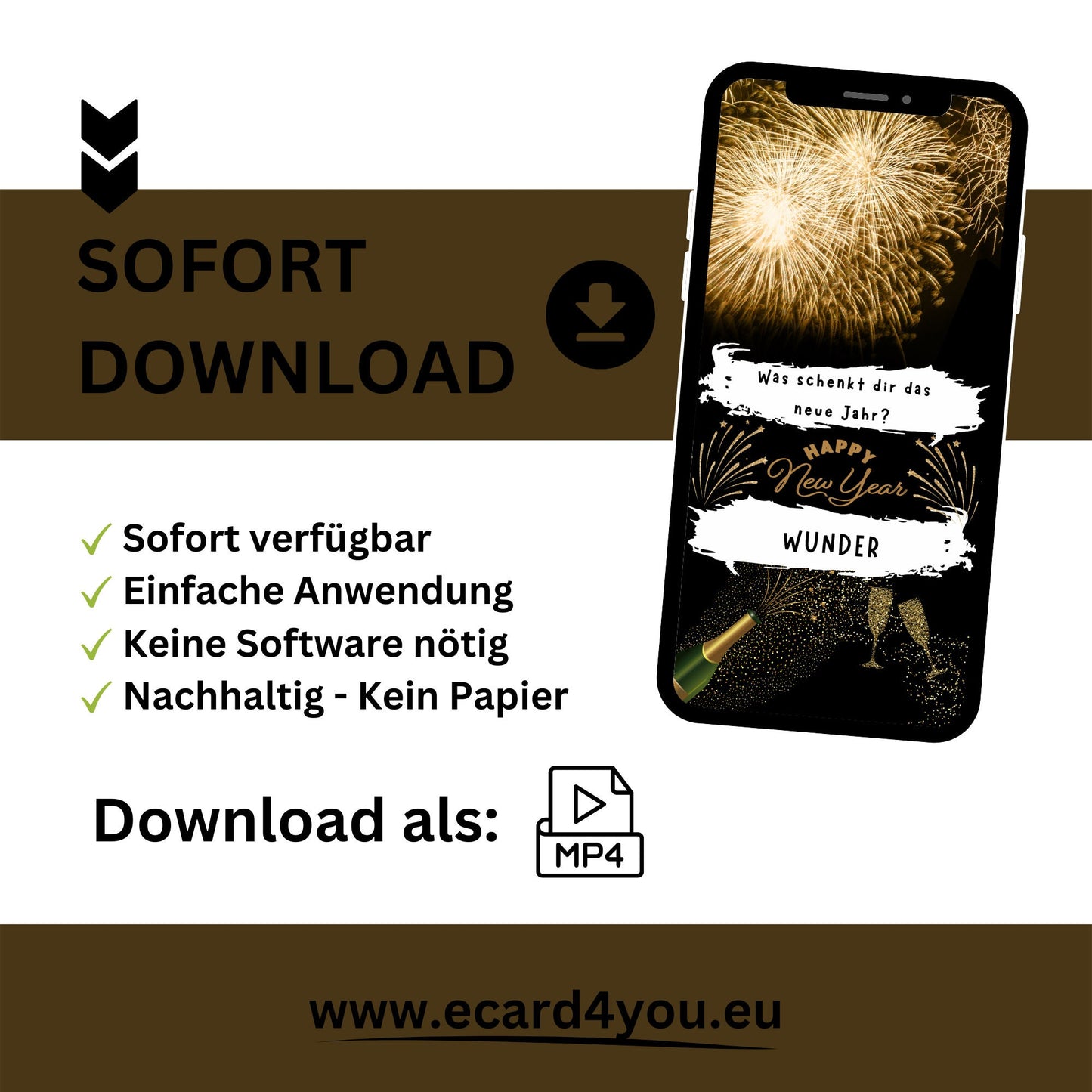 eCARD - Goldene WhatsApp Glückskarte 2 für das Neue Jahr - eCARD4you
