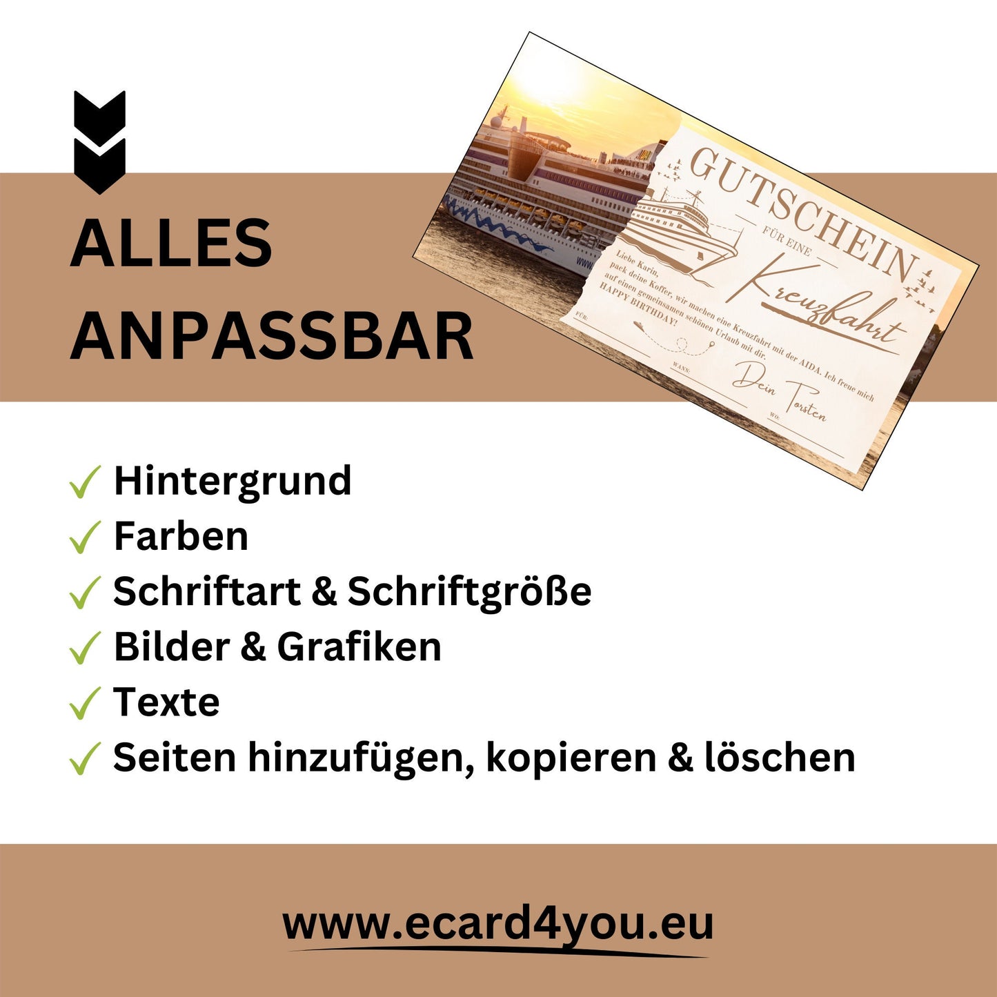 Gutschein - Kreuzfahrt Schiffsreise Kurzurlaub Geschenkgutschein - eCARD4you