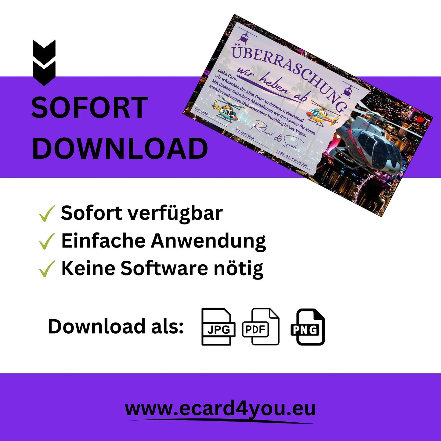 Gutschein - Helikopterflug Hubschrauber Rundflug Erlebnisgutschein - eCARD4you
