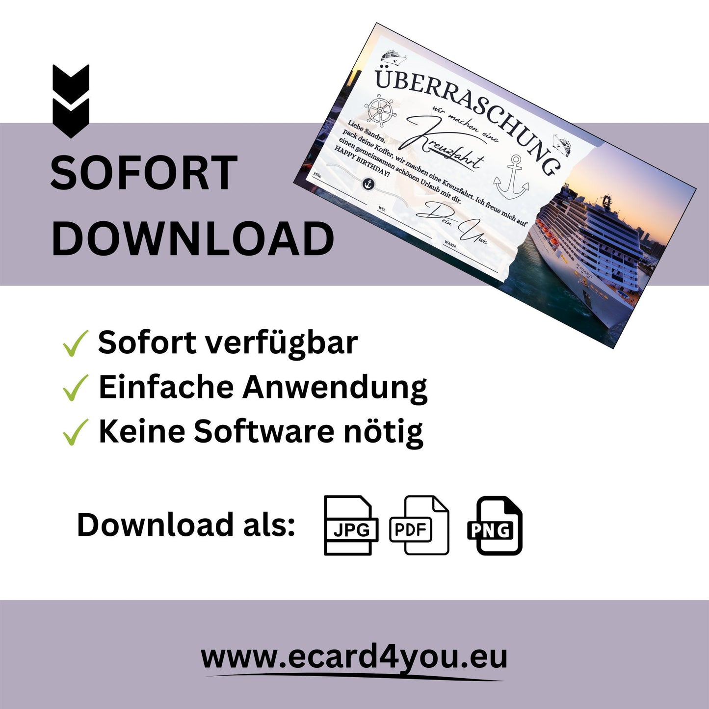 Gutschein - Kreuzfahrt Schiffsreise Kurzurlaub Geschenkgutschein - eCARD4you