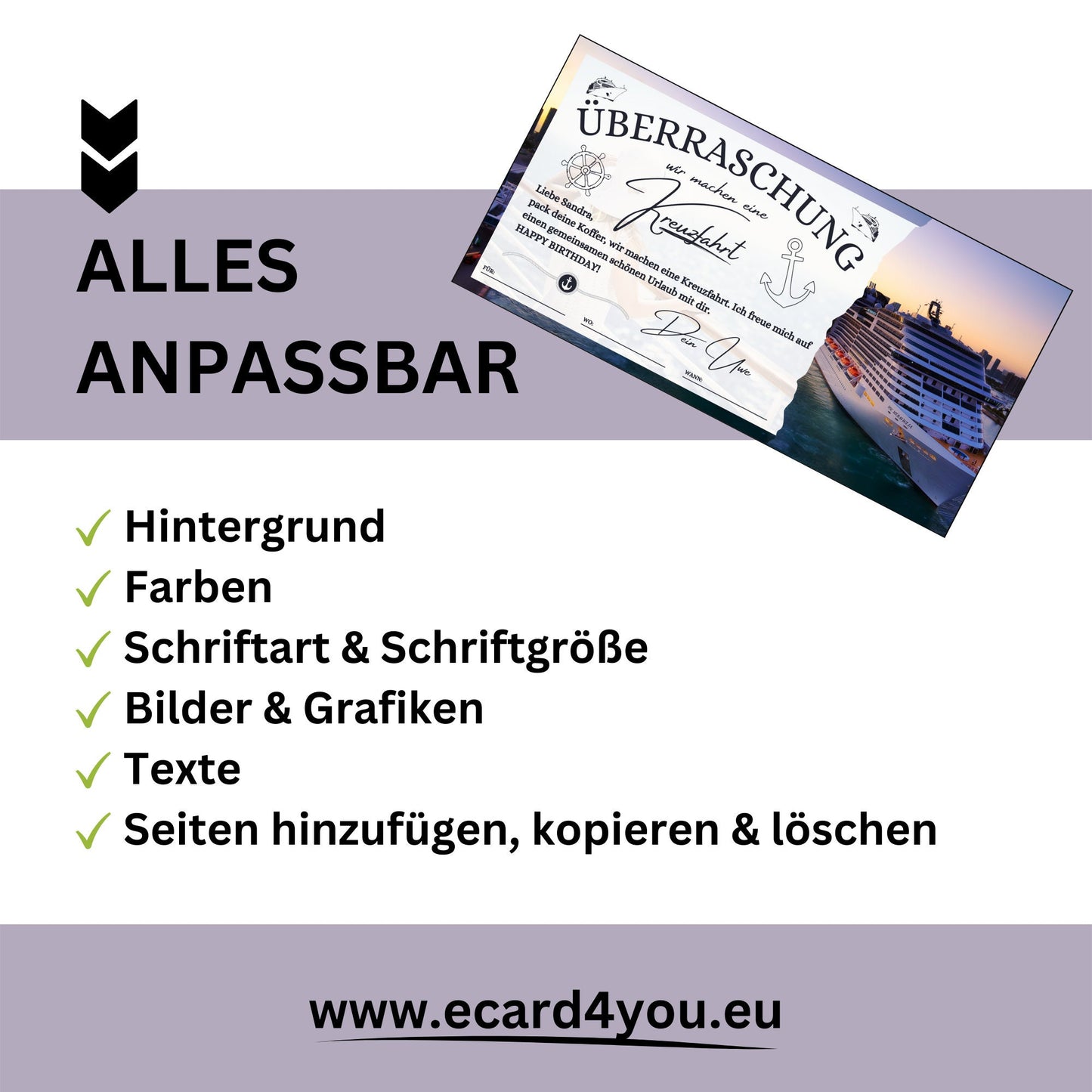 Gutschein - Kreuzfahrt Schiffsreise Kurzurlaub Geschenkgutschein - eCARD4you