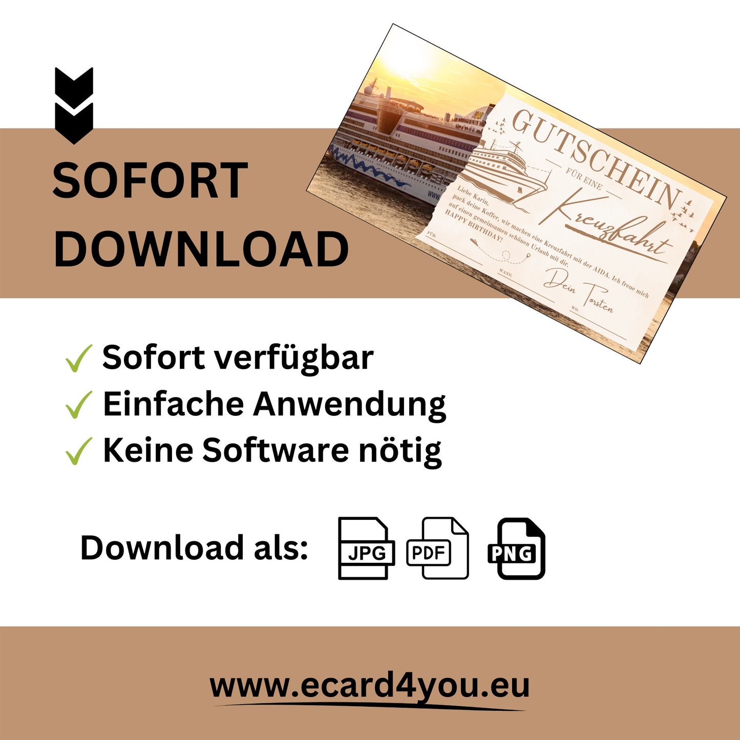 Gutschein - Kreuzfahrt Schiffsreise Kurzurlaub Geschenkgutschein - eCARD4you