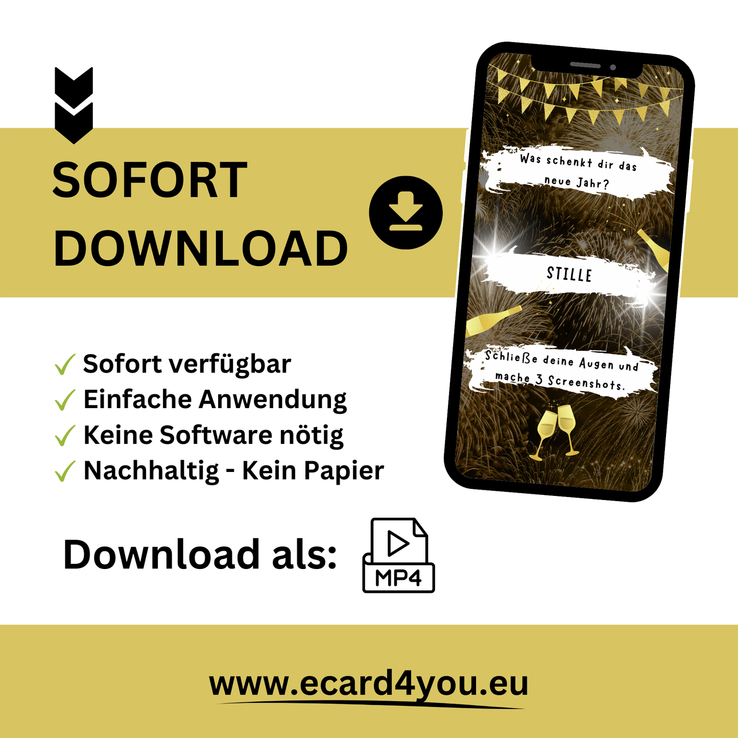 eCARD - Goldene WhatsApp Glückskarte 1 für das Neue Jahr - eCARD4you