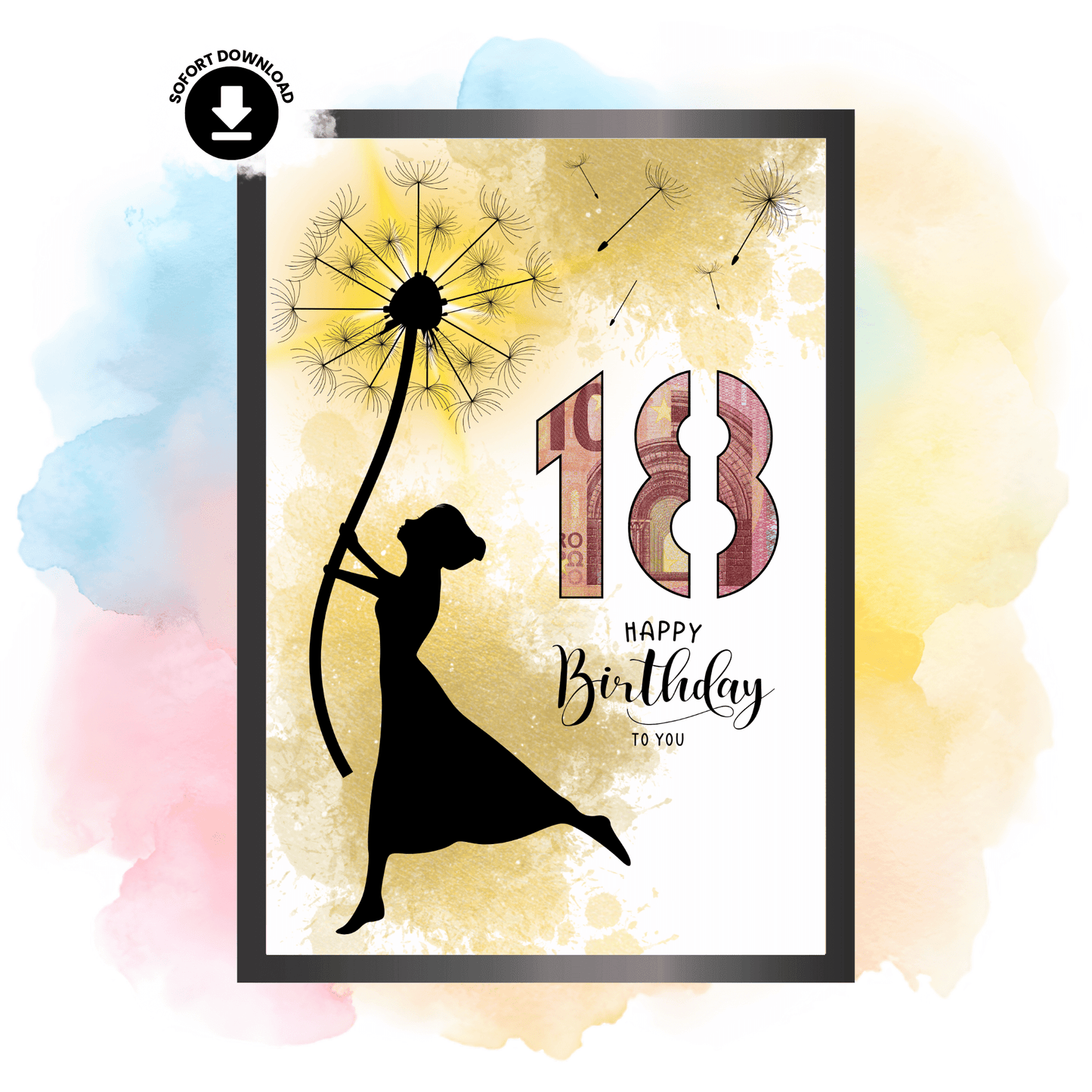 Geldgeschenk - Frau mit Pusteblume als Geschenk zum 18. Geburtstag - eCARD4you