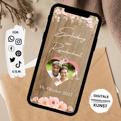 eCARD - Rosenhochzeit Einladungskarte