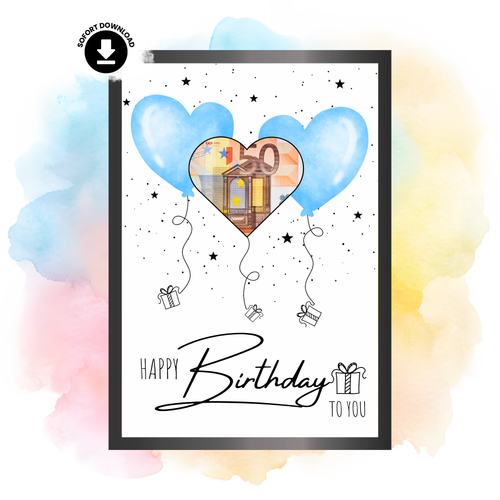 Geldgeschenk - Geschenk für den Geburtstag mit hellblauen Herzen