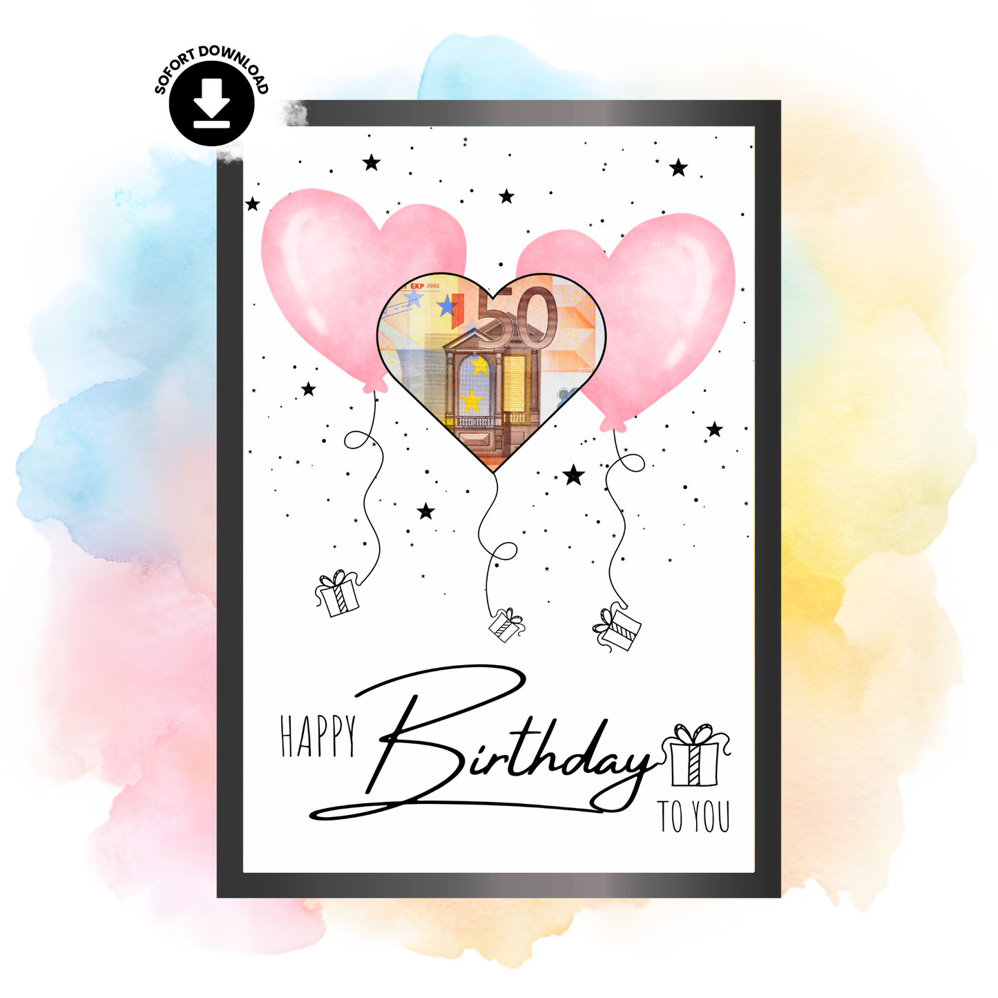 Geldgeschenk - Geschenk für den Geburtstag mit rosa Herzen