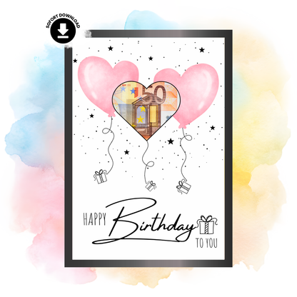 Geldgeschenk - Geschenk für den Geburtstag mit rosa Herzen