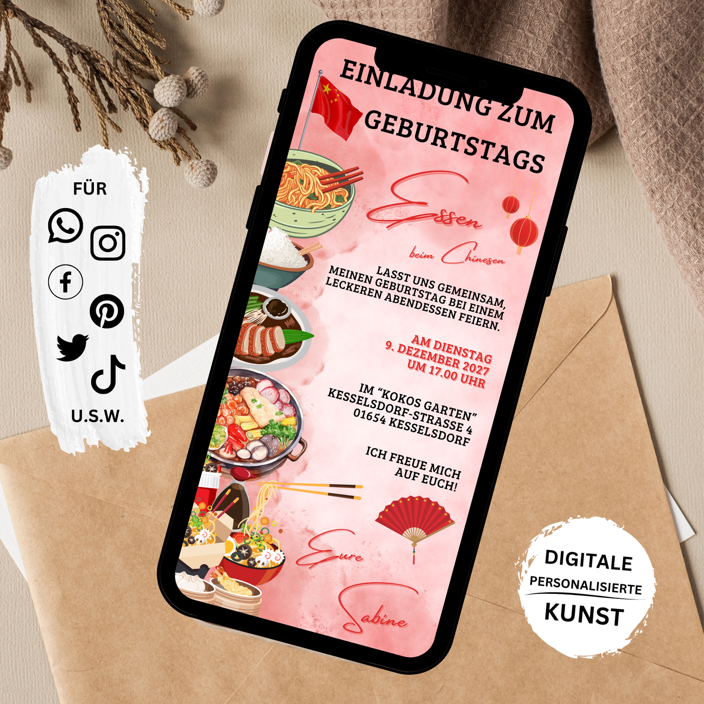 eCARD - Einladung Geburtstag Abendessen Chinese