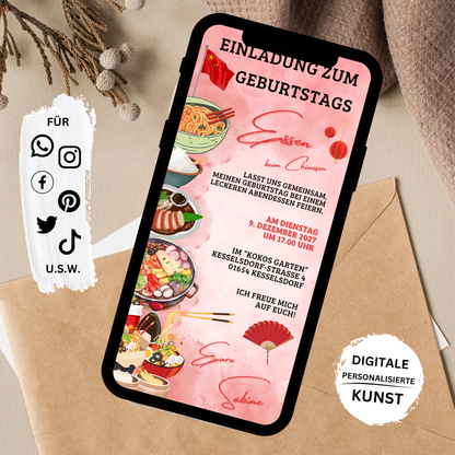eCARD - Einladung Geburtstag Abendessen Chinese