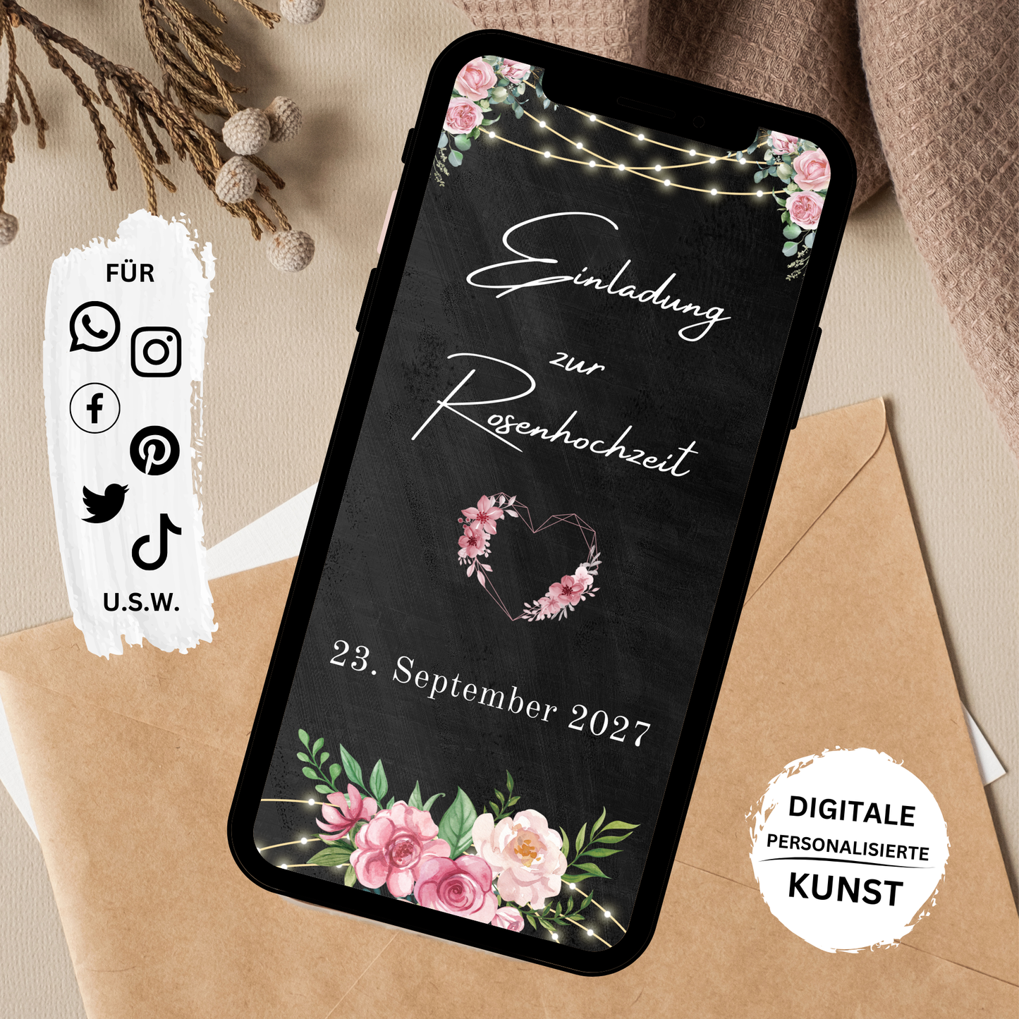 eCARD - Rosenhochzeit Einladungskarte