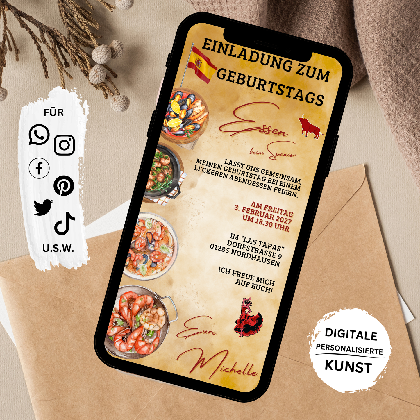 eCARD - Einladung Geburtstag Abendessen Spanier