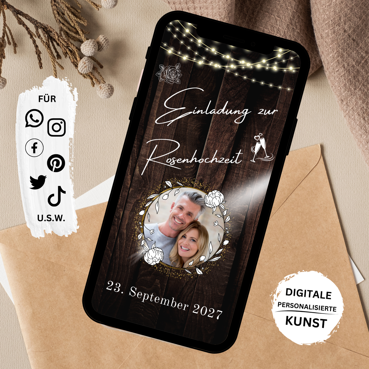 eCARD - Rosenhochzeit Einladungskarte