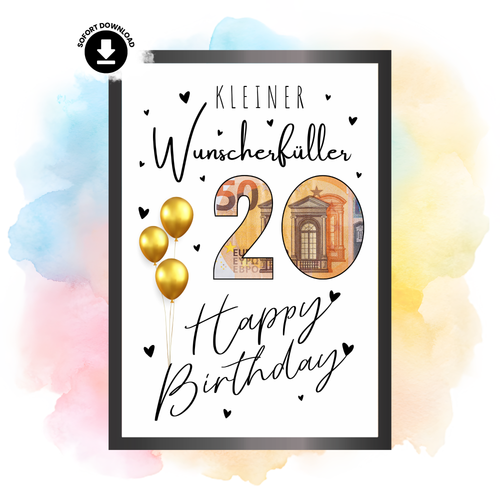 Geldgeschenk - Kleiner Wünscherfüller zum 20. Geburtstag - eCARD4you