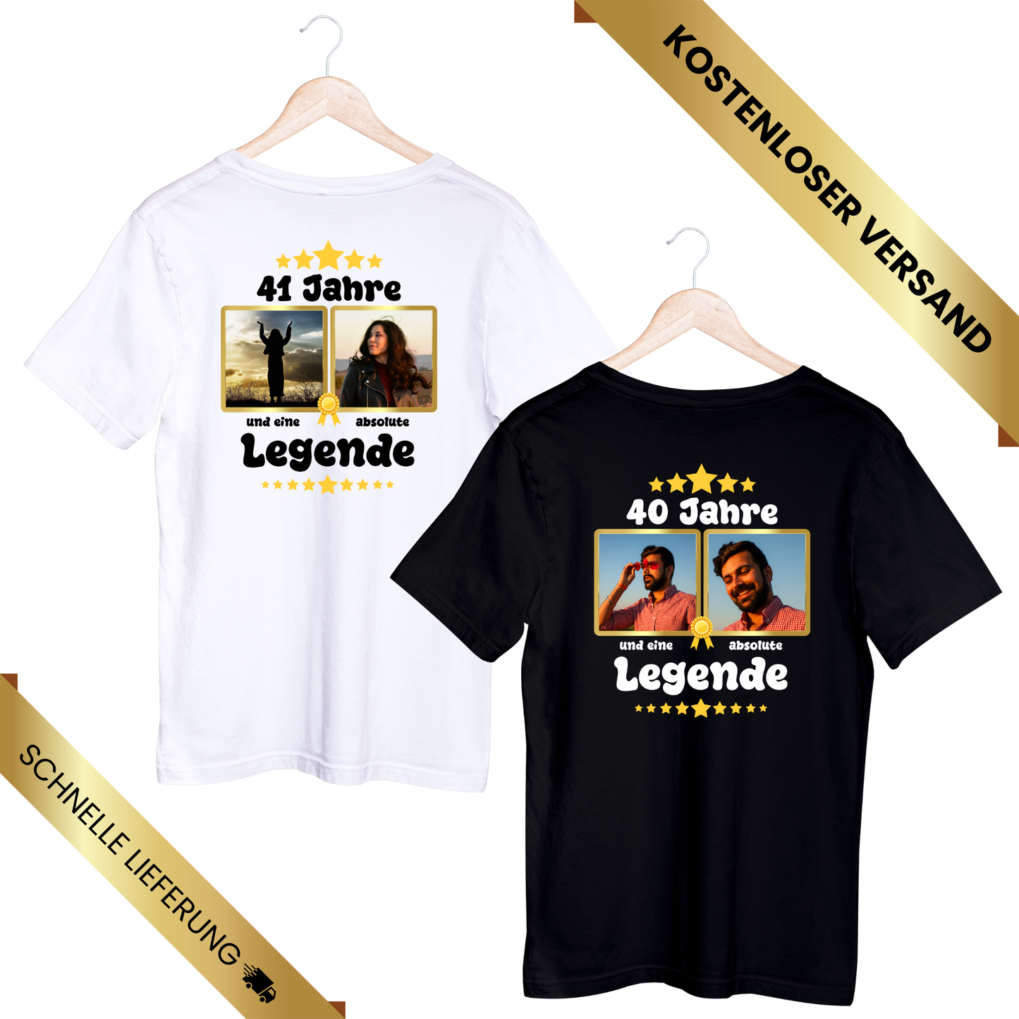 Party-T-Shirt zum 40. Geburtstag Legende mit 2 Fotos