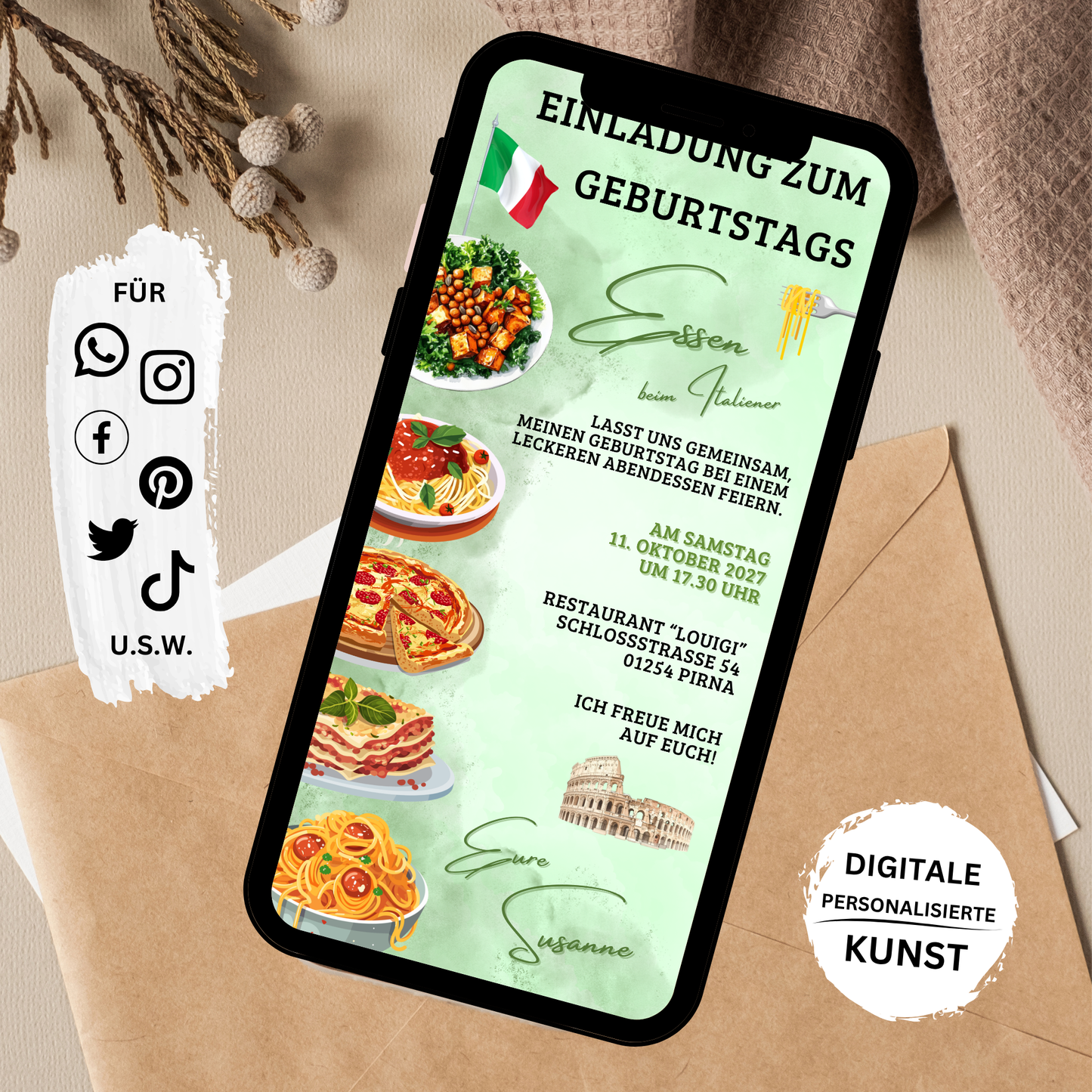 eCARD - Einladung Geburtstag Abendessen Italiener