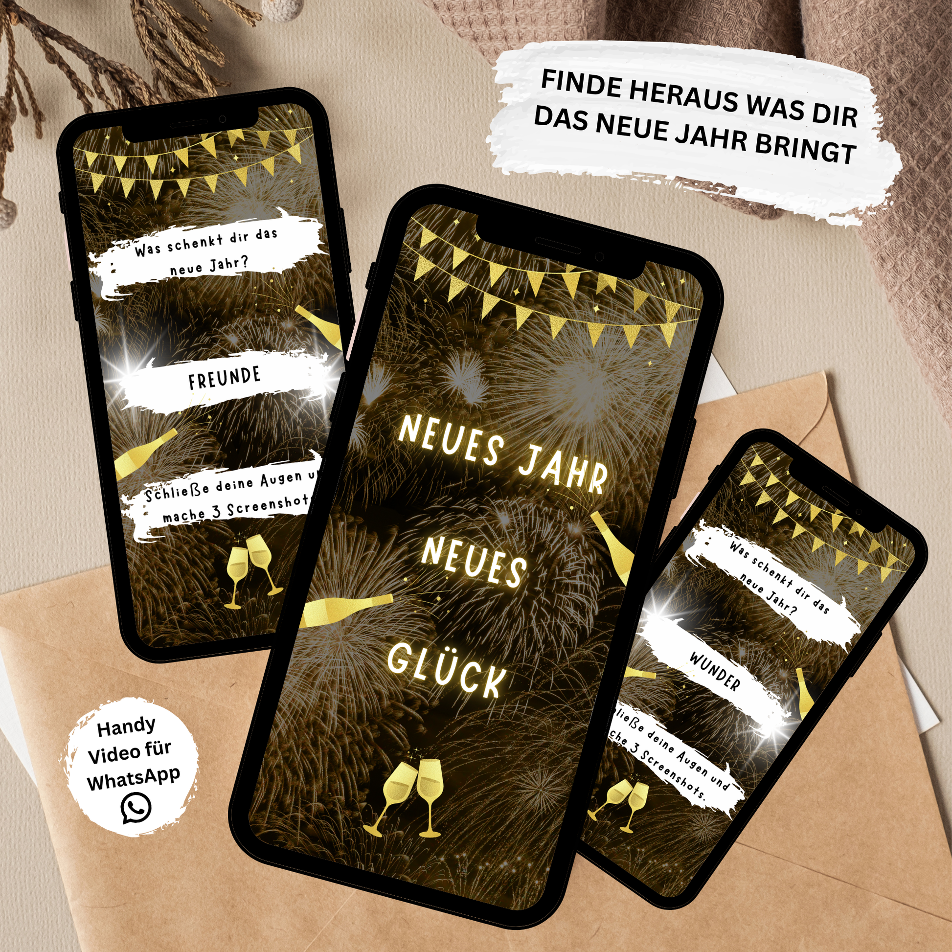 eCARD - Goldene WhatsApp Glückskarte 1 für das Neue Jahr - eCARD4you