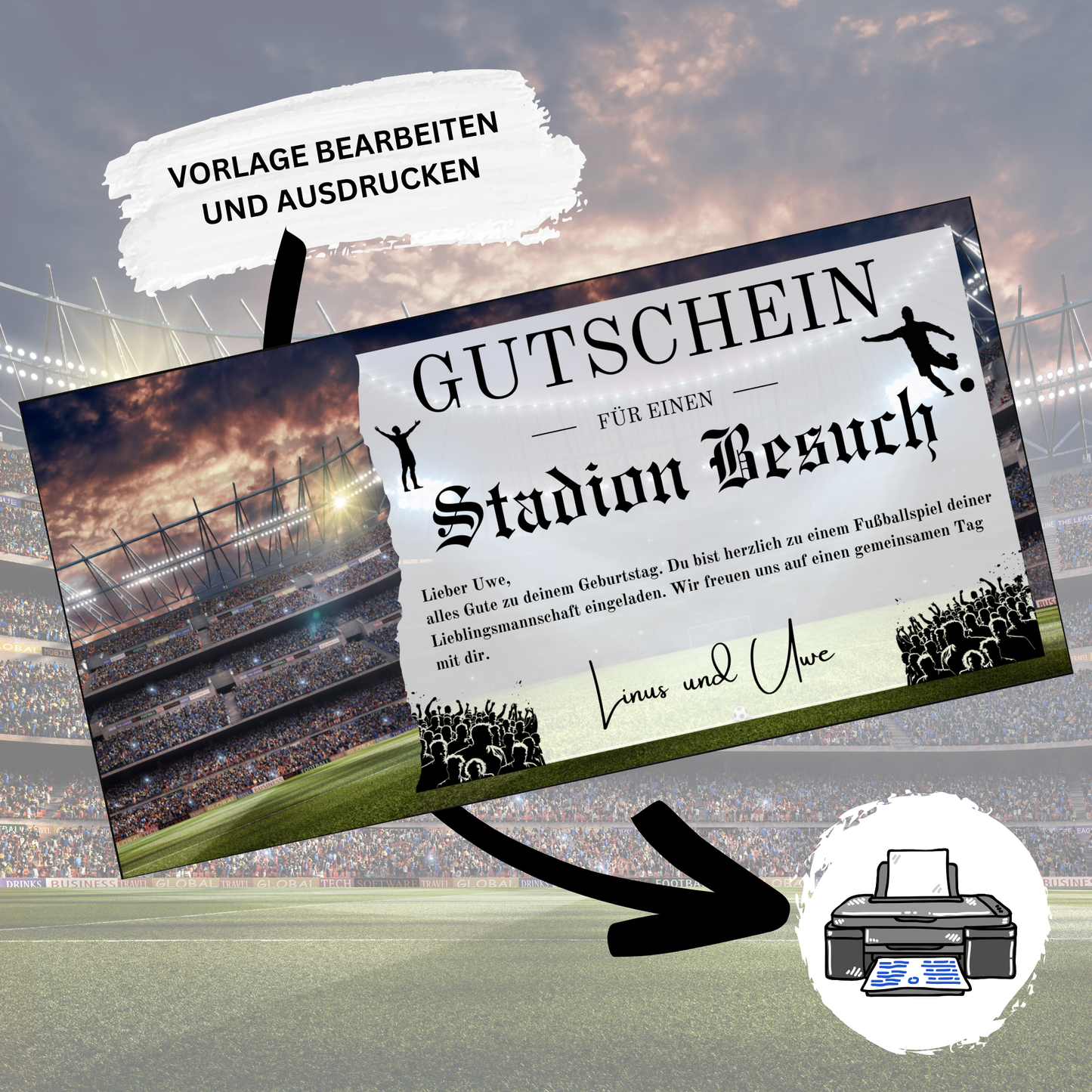 Gutschein - Stadion Besuch Fußballspiel Geschenkgutschein