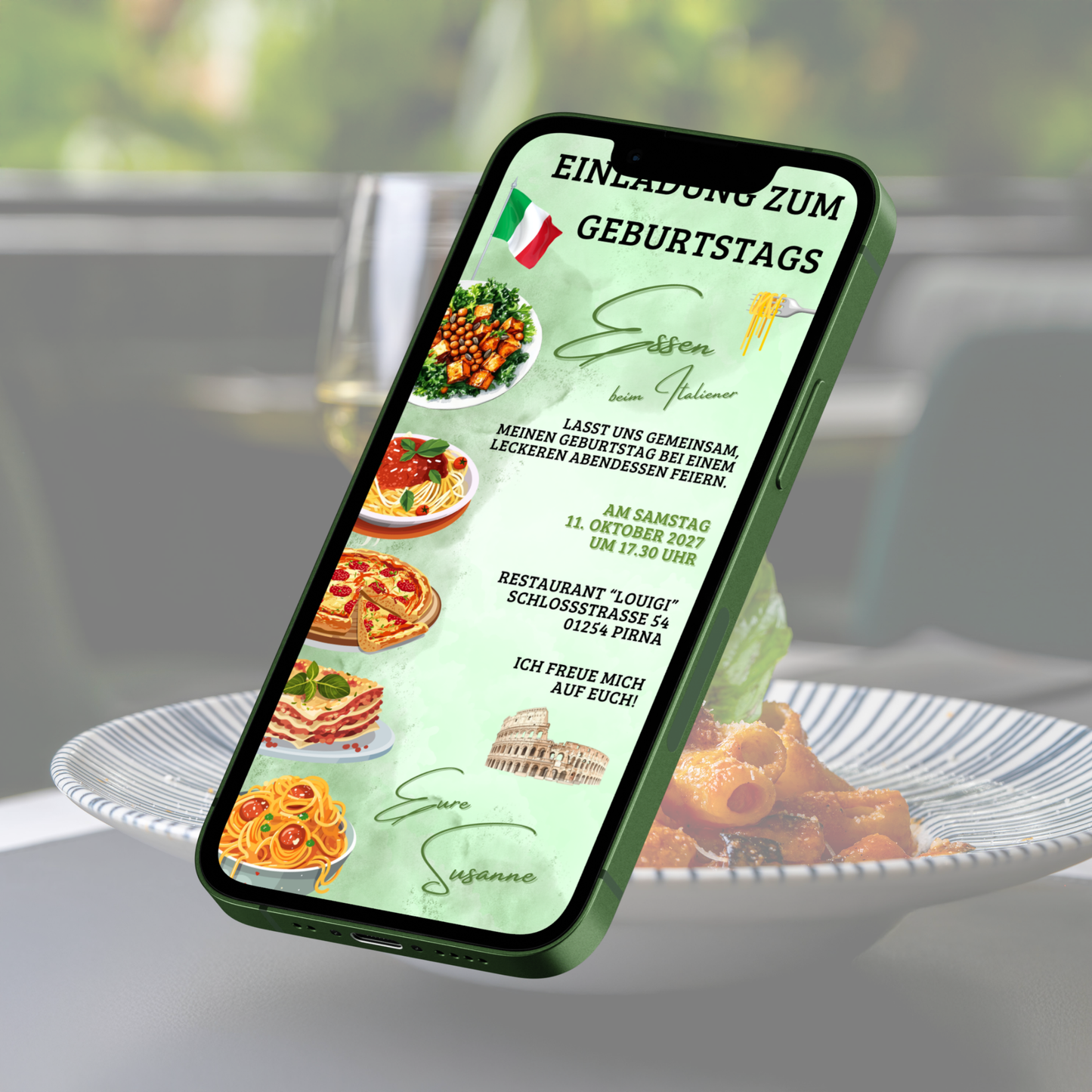 eCARD - Einladung Geburtstag Abendessen Italiener