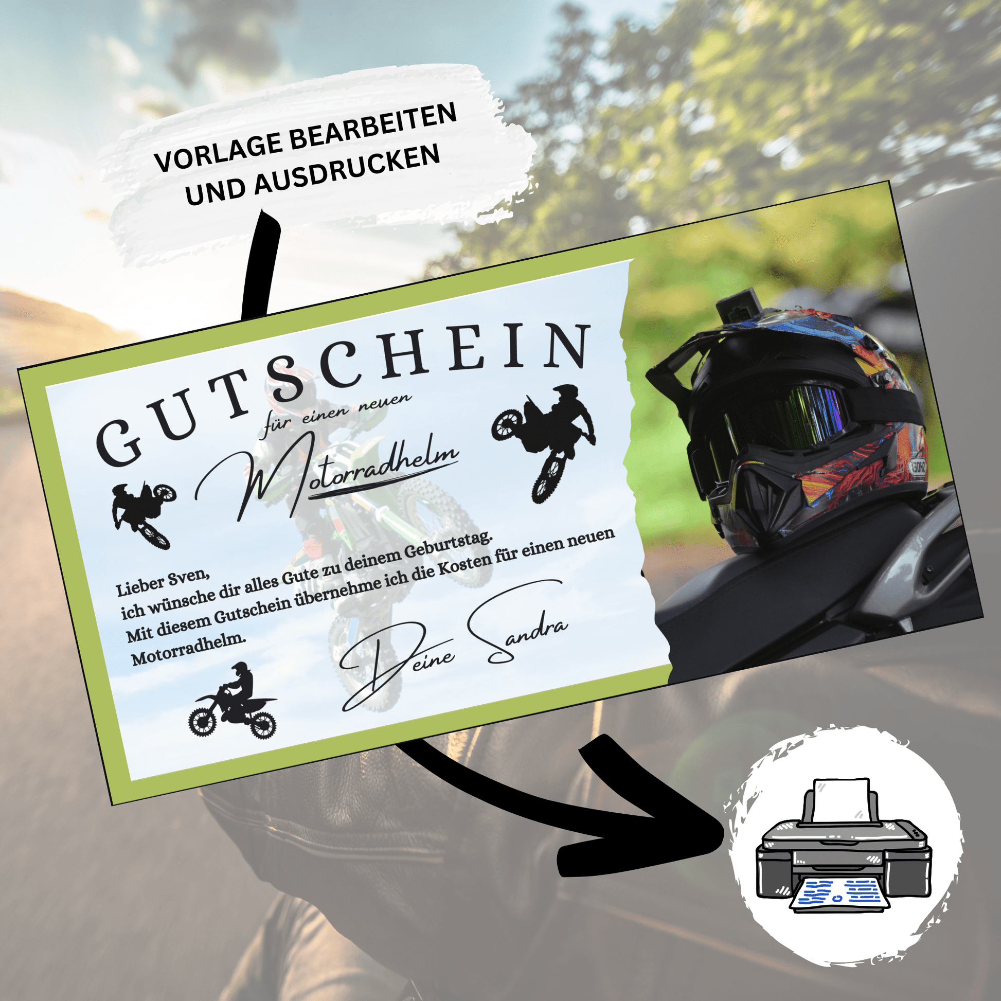 gutschein für einen fahrradhelm Geschenkgutschein Motorradhelm grün