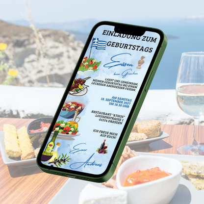eCARD - Einladung Geburtstag Abendessen Grieche