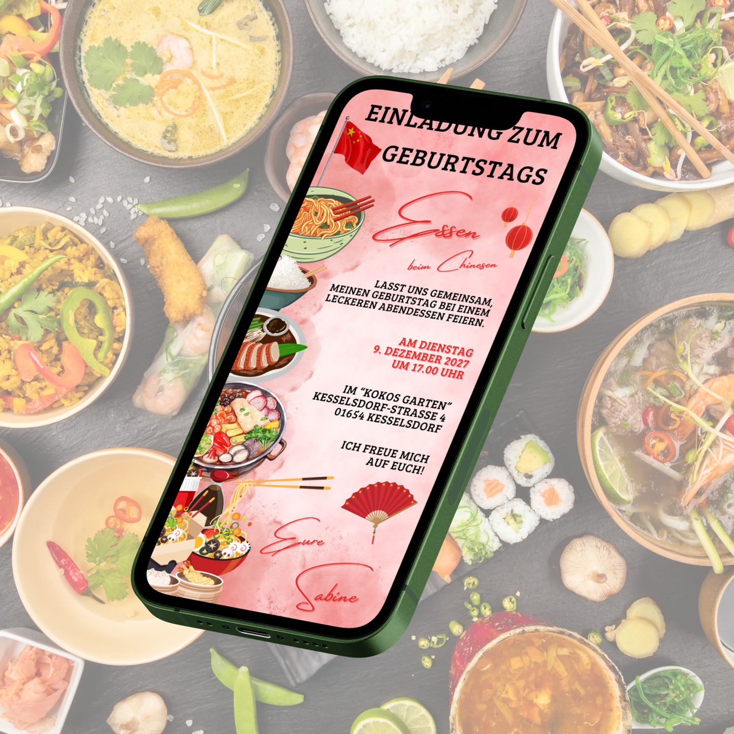 eCARD - Einladung Geburtstag Abendessen Chinese