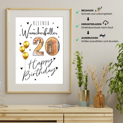 Geldgeschenk - Kleiner Wünscherfüller zum 20. Geburtstag - eCARD4you