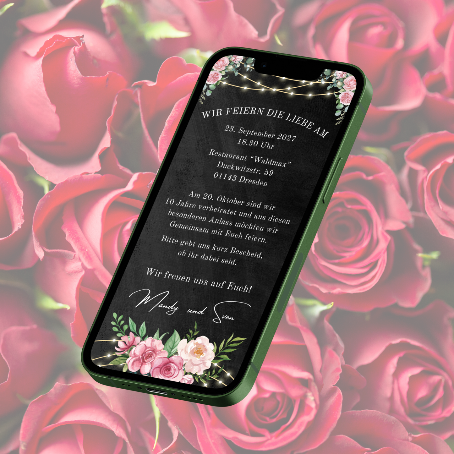 eCARD - Rosenhochzeit Einladungskarte