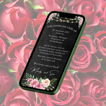 eCARD - Rosenhochzeit Einladungskarte