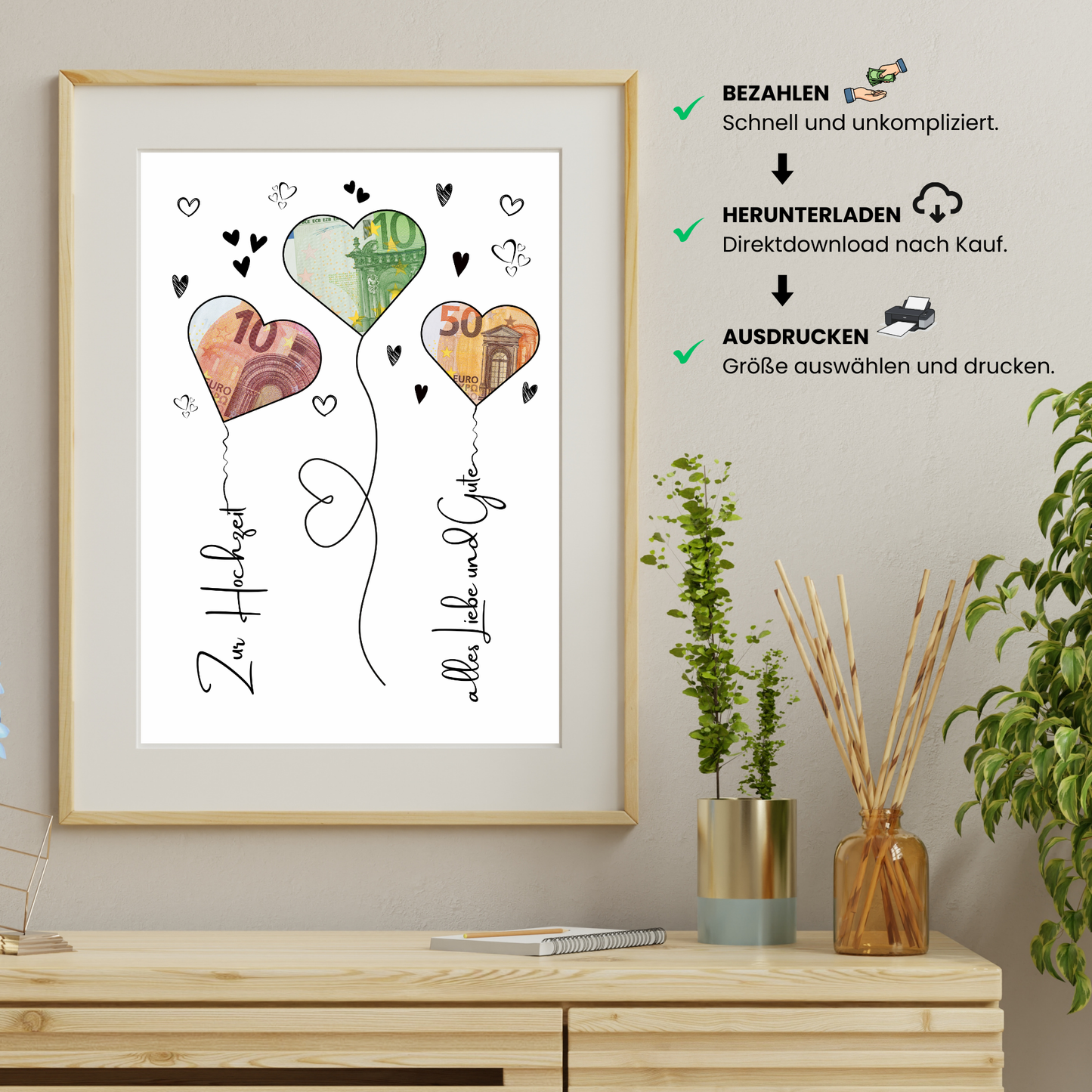 Geldgeschenk - Geschenkidee für die Hochzeit mit Herzen