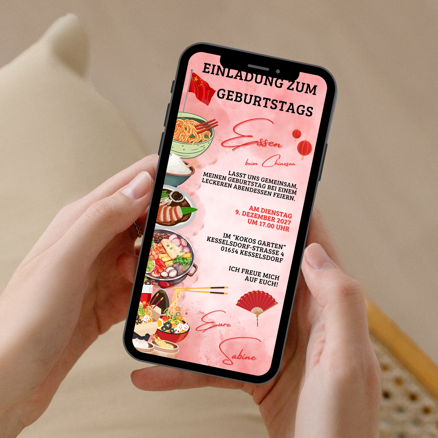 eCARD - Einladung Geburtstag Abendessen Chinese