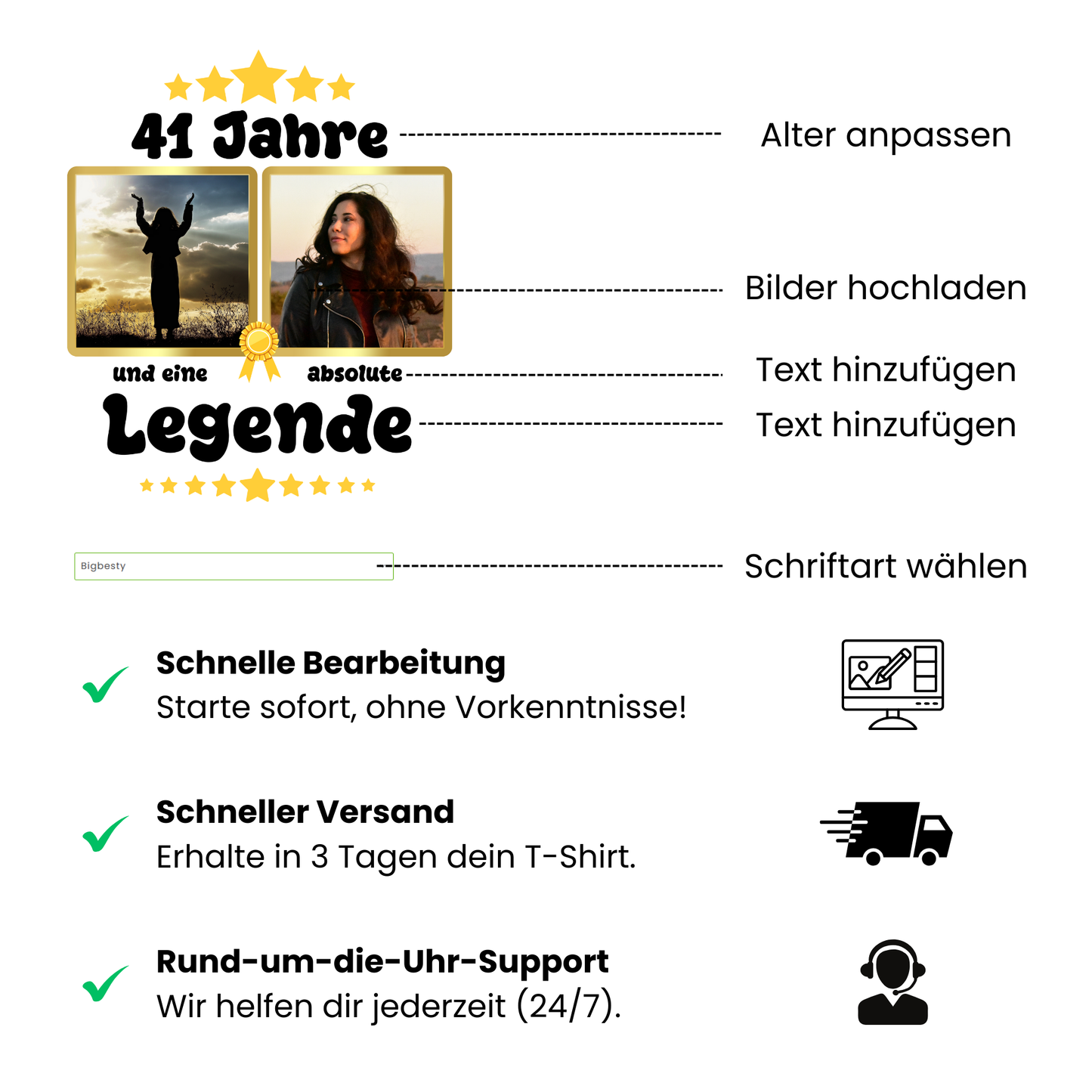 Party-T-Shirt zum 40. Geburtstag Legende mit 2 Fotos