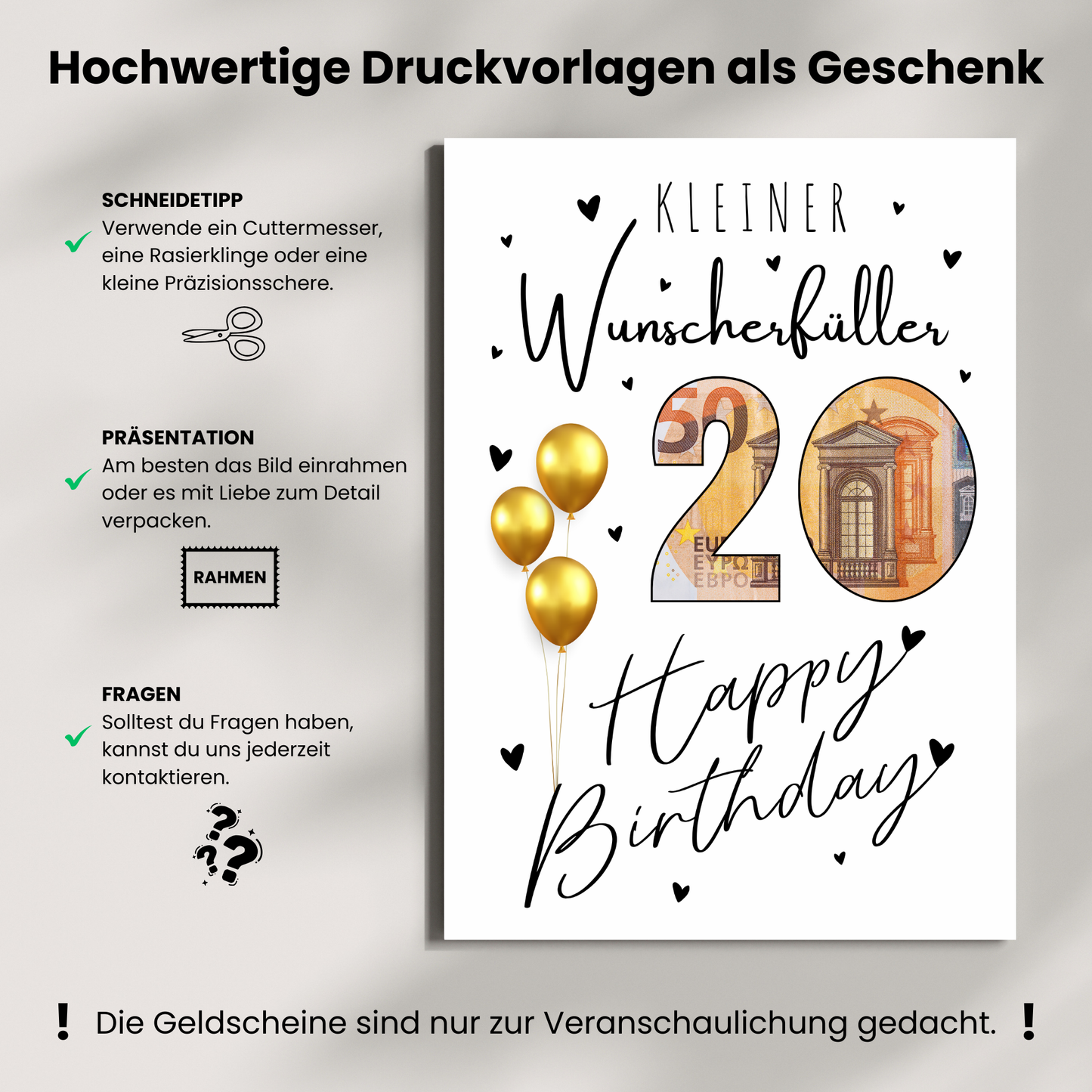 Geldgeschenk - Kleiner Wünscherfüller zum 20. Geburtstag - eCARD4you