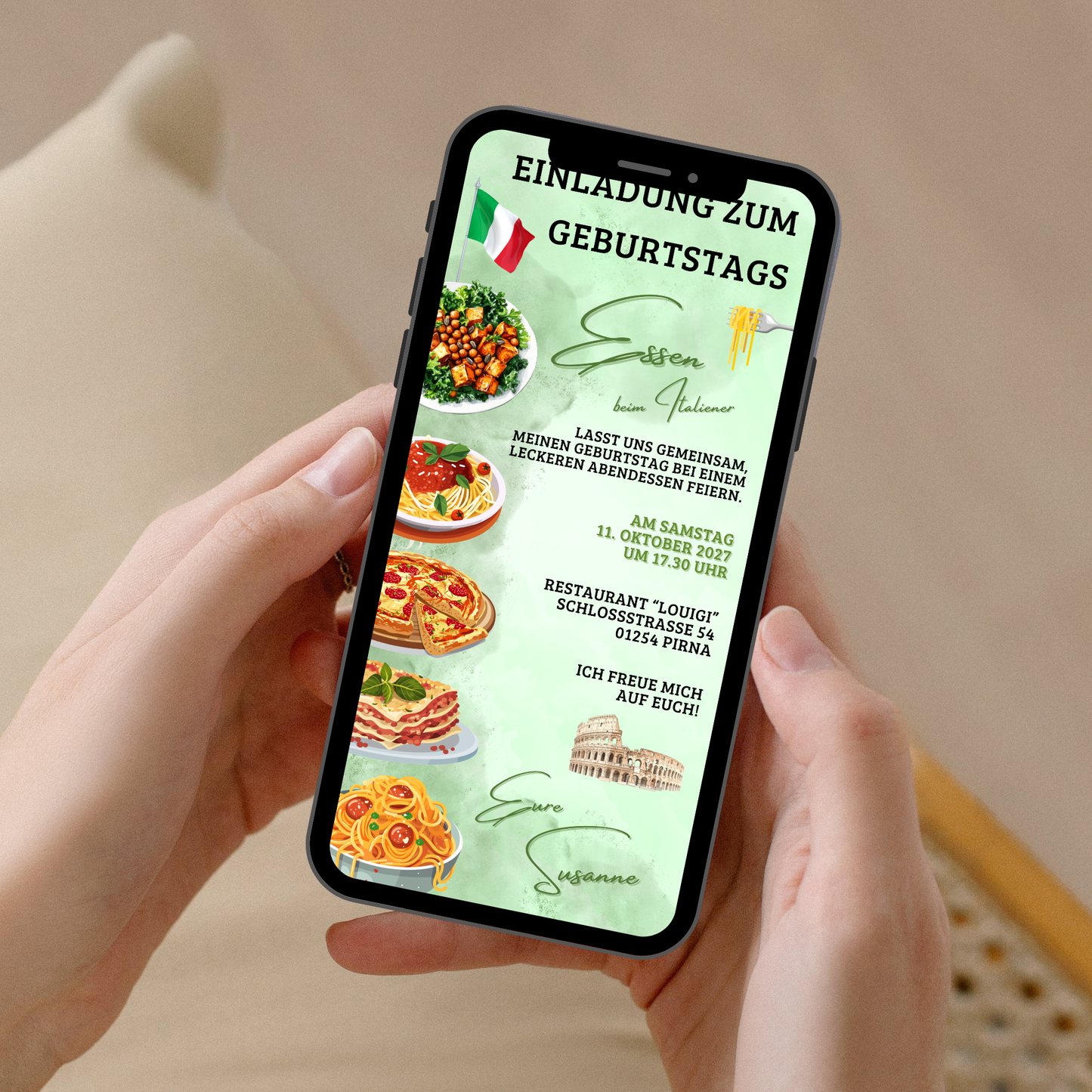 eCARD - Einladung Geburtstag Abendessen Italiener