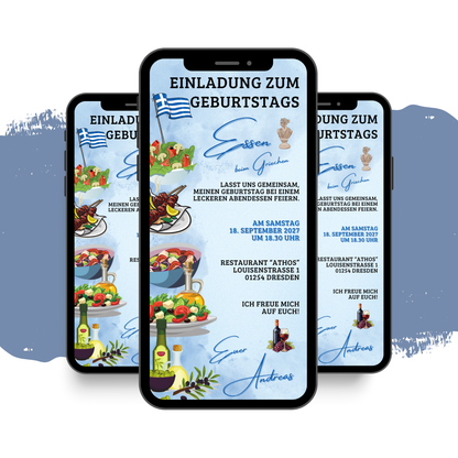 eCARD - Einladung Geburtstag Abendessen Grieche