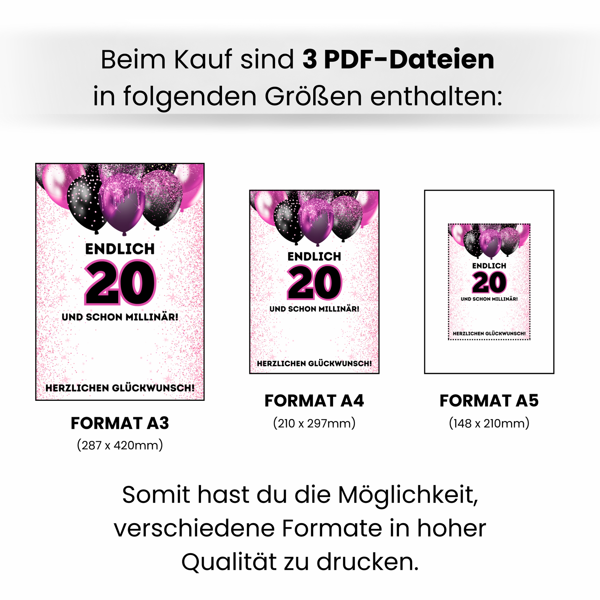 Geldgeschenk - Endlich 20 und schon Millionär mit lila Luftballons - eCARD4you