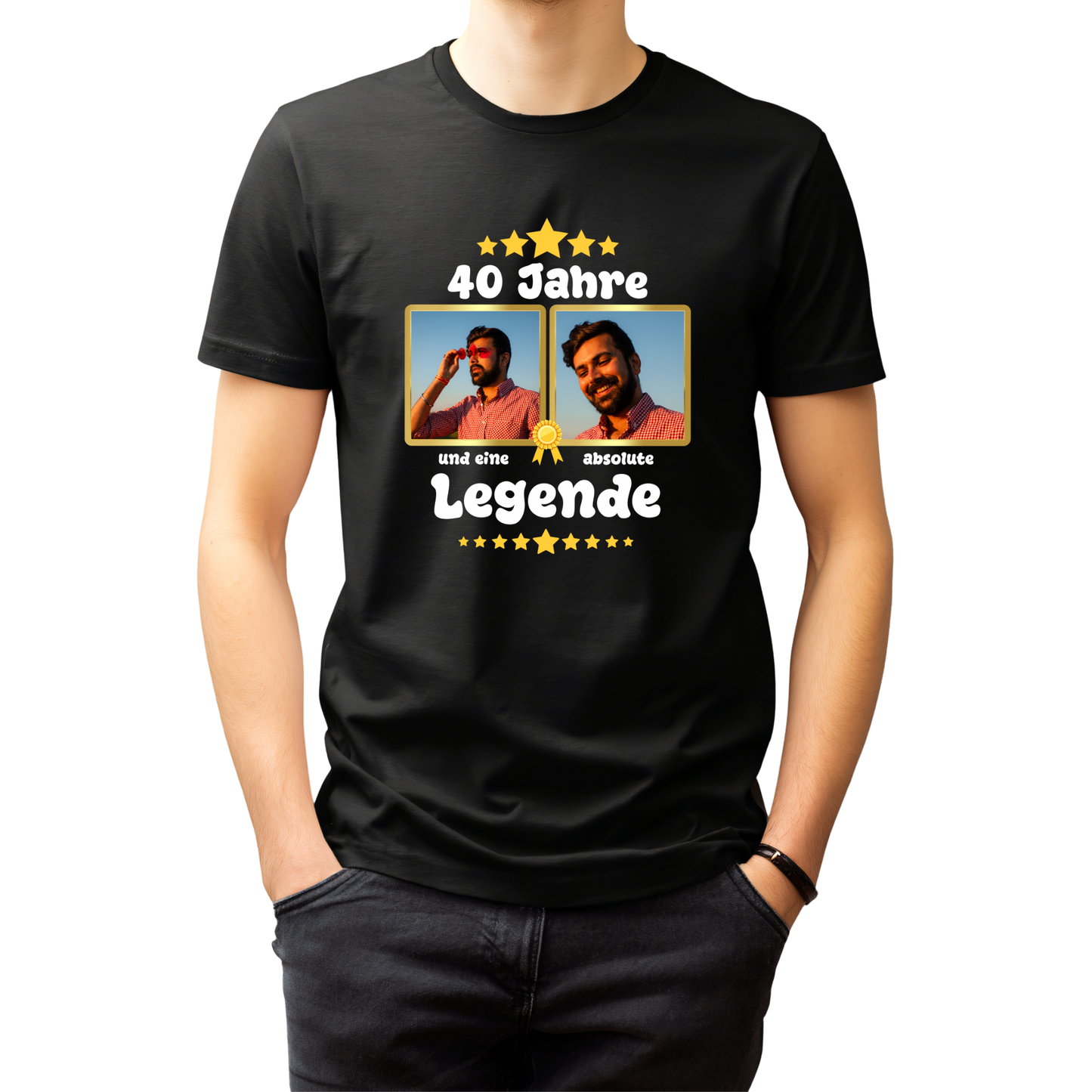 Party-T-Shirt zum 40. Geburtstag Legende mit 2 Fotos