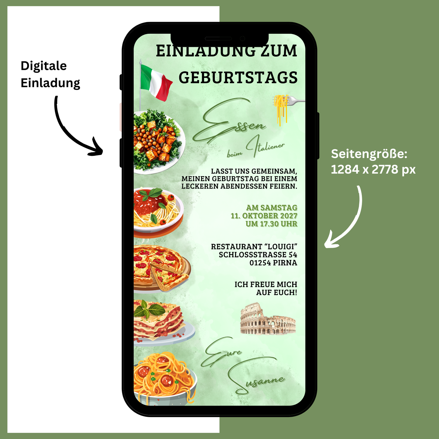 eCARD - Einladung Geburtstag Abendessen Italiener