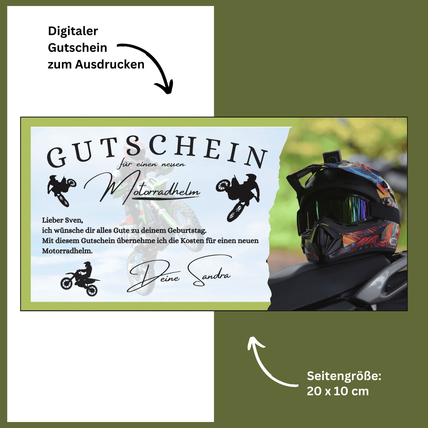 gutschein fahrradhelm Geschenkgutschein Motorradhelm grün